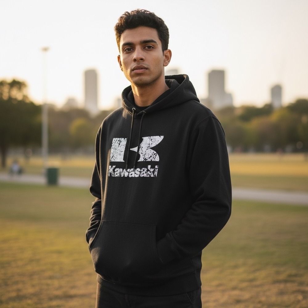 Kawasaki Hoodie Men's XL Motorsport Distressed Logo Black